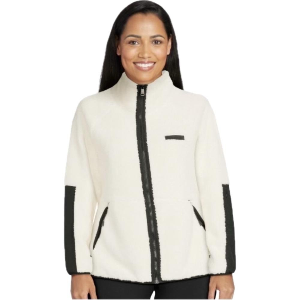 Love & Sports Womens Black White Faux Sherpa Gorpcore Jacket and Headband Medium